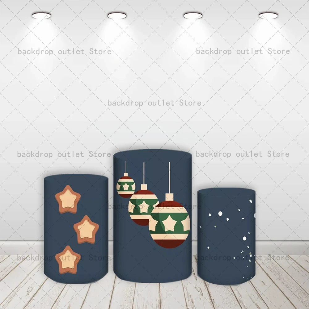 Mehofond Winter Christmas Party Cylinder Cover Backdrop Star Colored Balls Snowflake Decor Holiday Cylinder Plinth Covers