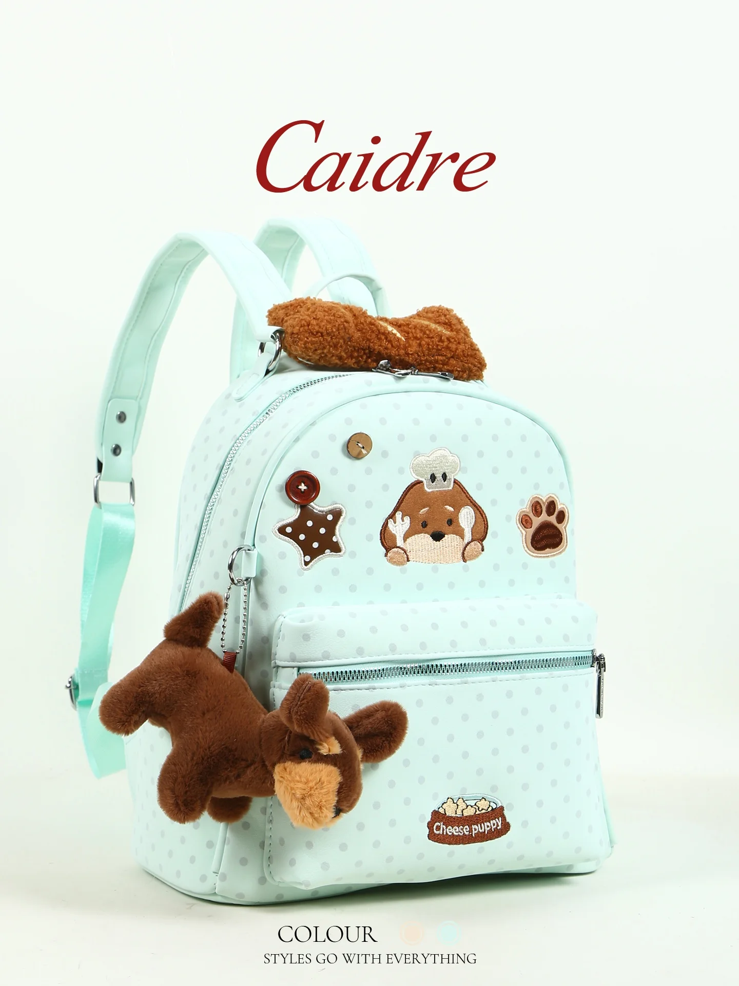 caidre-cute-cheese-little-dog-polka-dot-double-shoulder-backpack-lightweight-travel-backpack-commuting-schoolbag-for-women