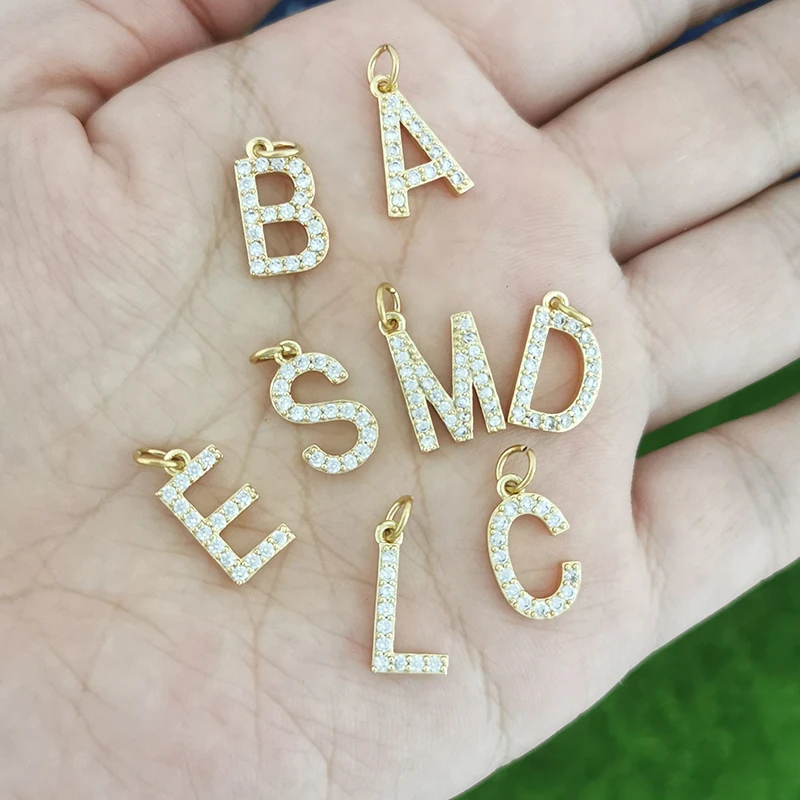 9*15mm Initialen ABC Alphabet Buchstaben Charm Anhänger Halskette Armband Choker CZ Kristall Zubehör DIY Goldfarben Großhandel – Detail 3