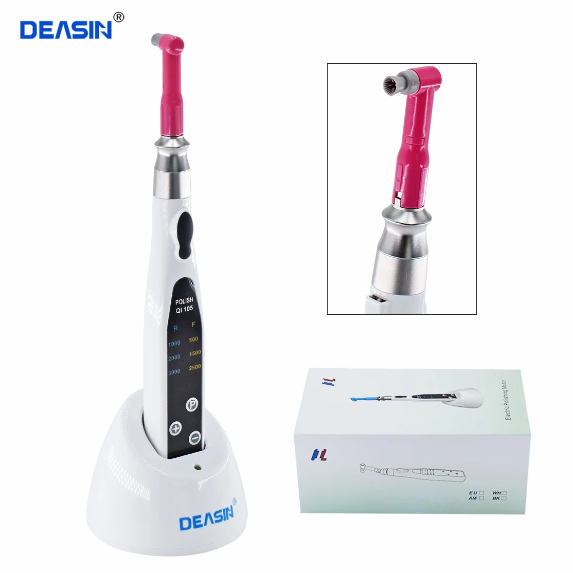 

Dental Equipment Electric Polishing Motor With 4:1 Reduction Straight Prophy Handpiece Disposable Head 500-3000 rpm/min Non-LED