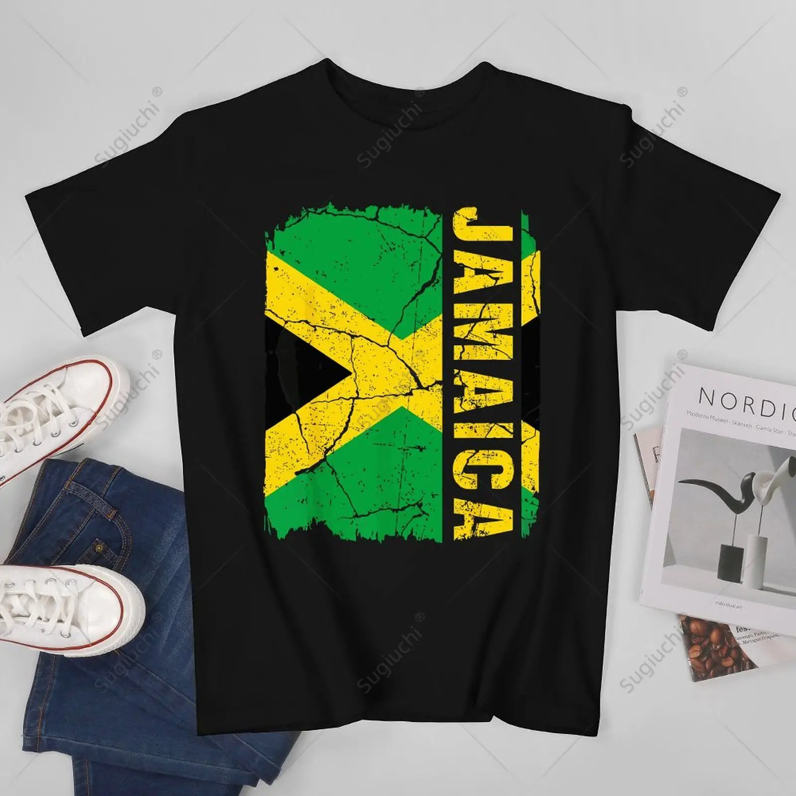 Unisex Men Vintage Jamaican Flag Jamaica Pride Roots Heritage Tshirt Tees T Shirts Women Boys 100% Cotton T-Shirt