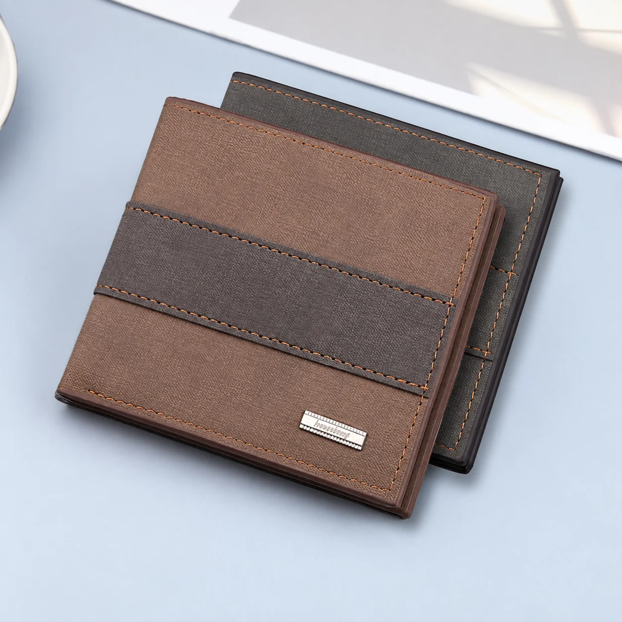 Men Wallet Patchwork PU Leather Small Card Holder Short Wallets Man Purse Card Case Casual Standard Wallet