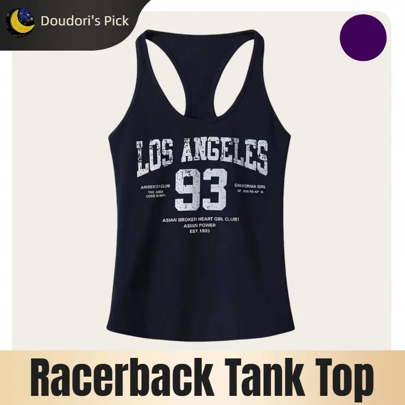 American Retro Street Style Women's Navy Blue Ribbed Slim-Fit Racerback Tank Top