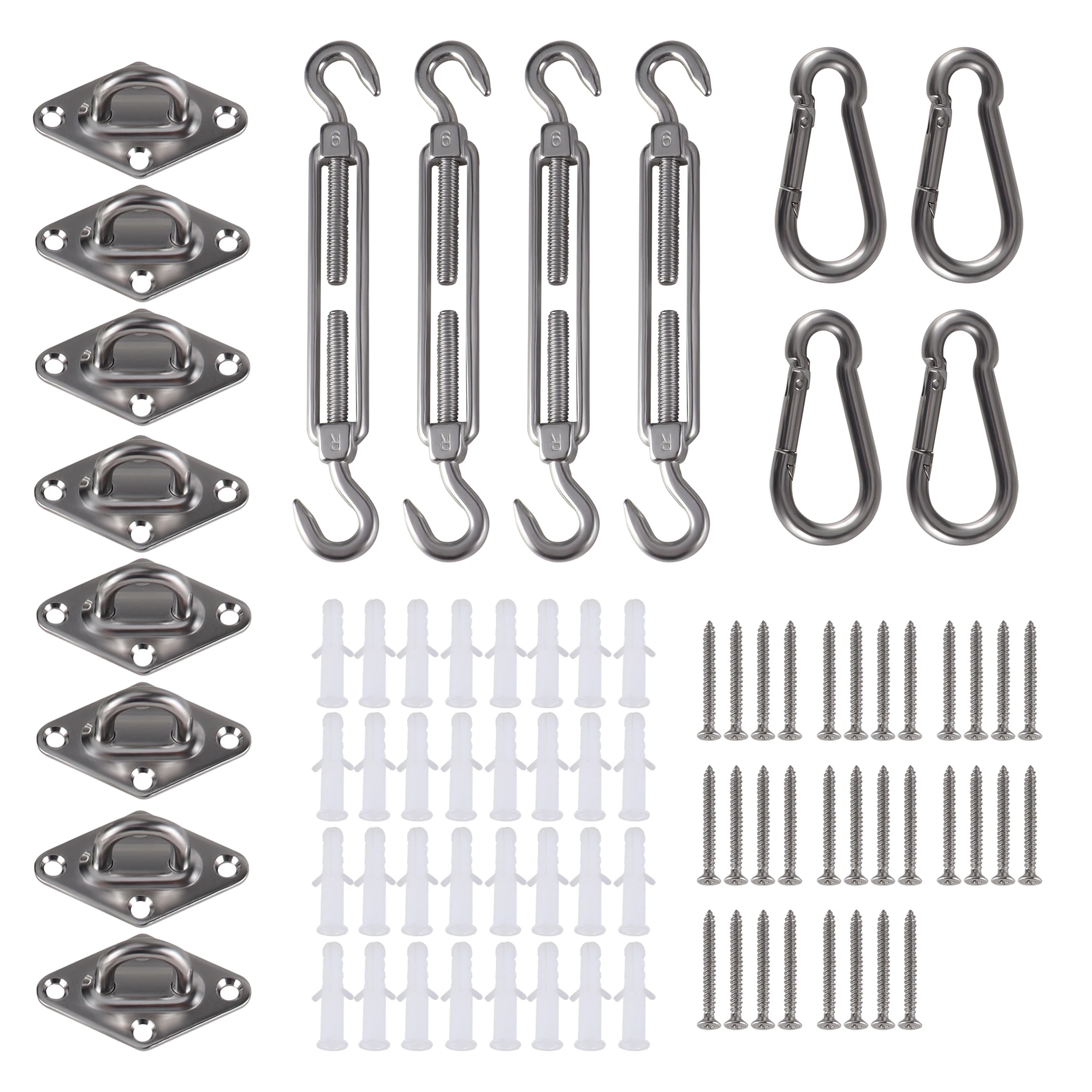 304 Stainless Steel Awning Pad Eye Plates Hooks Set Sunshade Sail Installation Turnbuckle Snap Hooks Sunshade Hardware Hooks