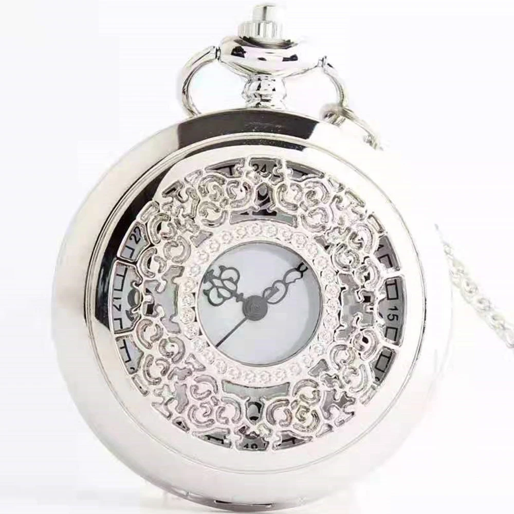 Antique Arabic Numerals Quartz Pocket Watch Vintage Gold Case Necklace Pendant Pocket Clock Chain Hollow Exquisite Pocketwatch