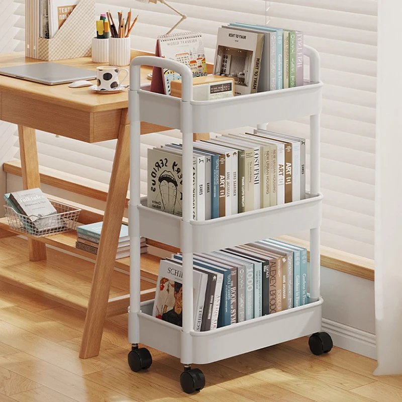 Bookshelf Storage Trolley Mobile Kitchen Organizer Cart With Wheels Multi-Layer Bathroom Shelves Household Snacks Storage Rack