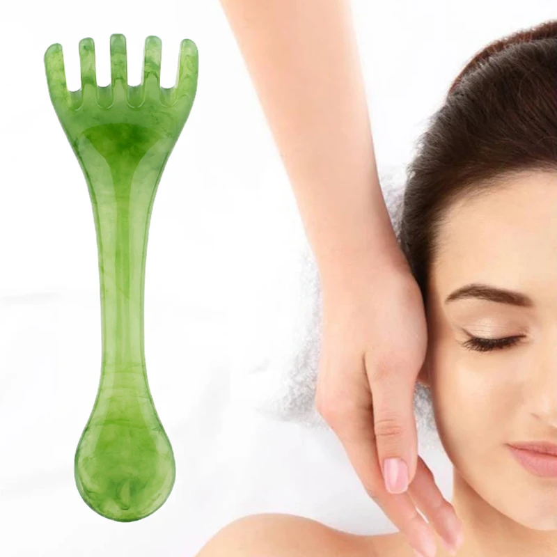 Resina Long Handle Comb para Meridian Massage, Cabeça Anti-Estática, Five Claw Massager, Promover a Circulação Sanguínea, Ferramenta Guasha