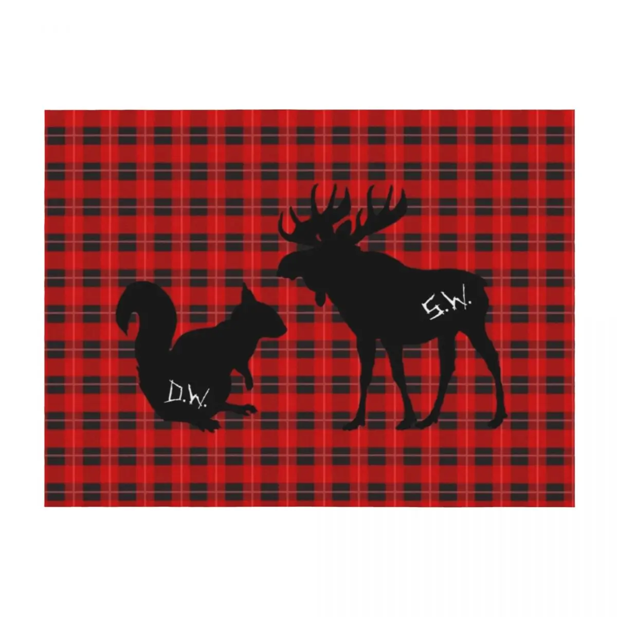 

moose + squirrel - plaid/black Throw Blanket Sofa Quilt Custom Plaid For Baby Blankets