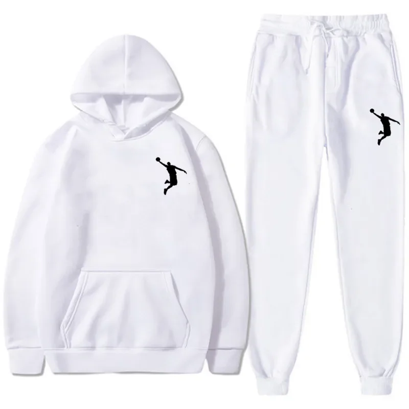 Tute casual autunnali e invernali di nuova moda da uomo, set di felpe con cappuccio e pantaloni della tuta stampati, felpe di lana calde e felpe casual