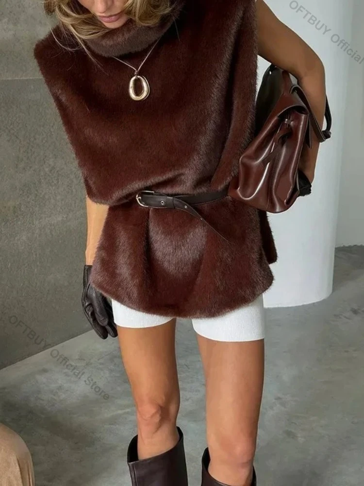 OFTBUY Fluffy Fur Coat Faux Fur Vest Plush Fluffy New Arrival New Season Essential Slim Tailored Fit Vintage Inspired Fashion