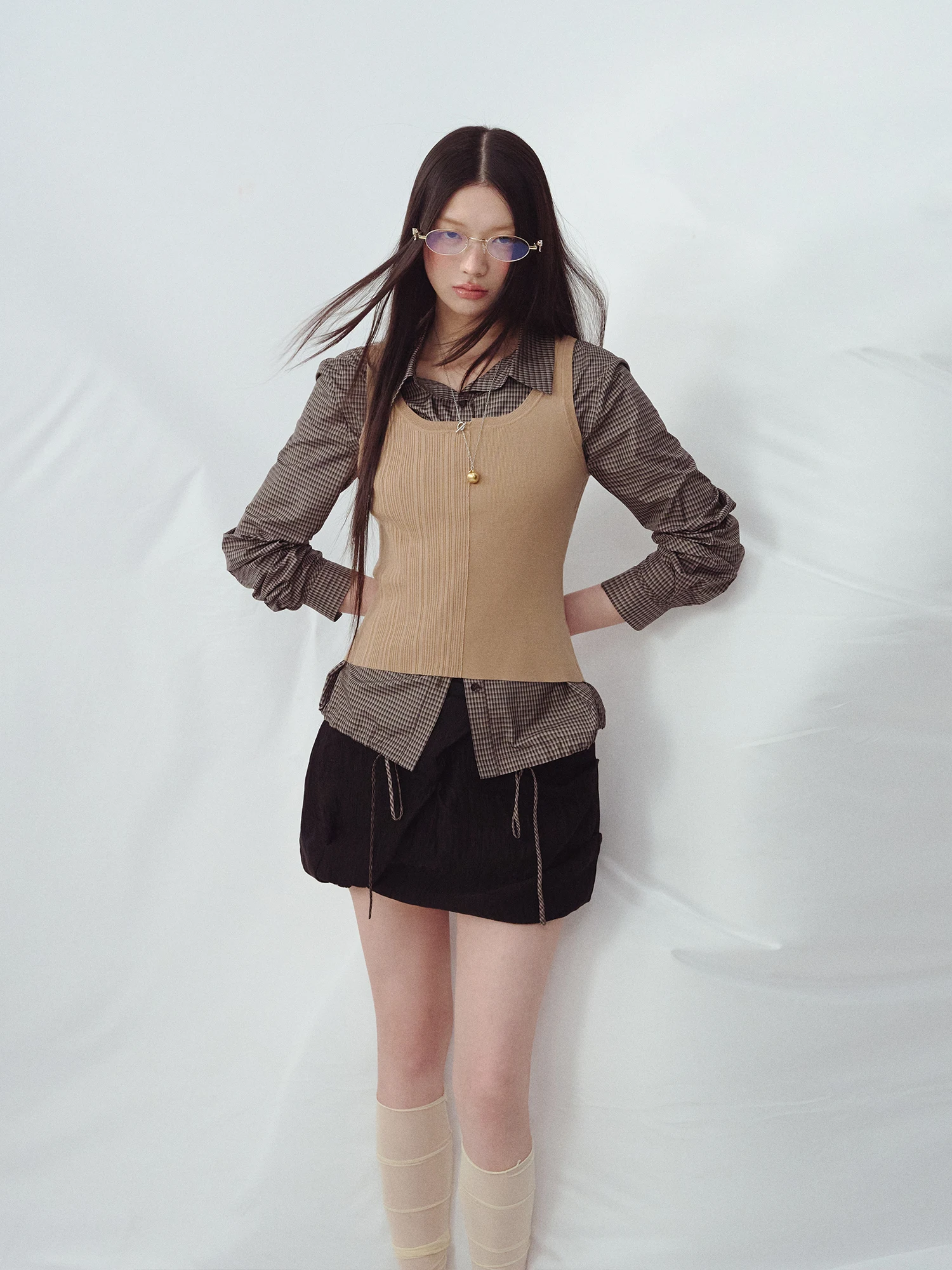 

Classic Versatile Retro American Casual Plaid Long Sve irt Women Summer Comfortable Cotton Collar Stand Fit irt