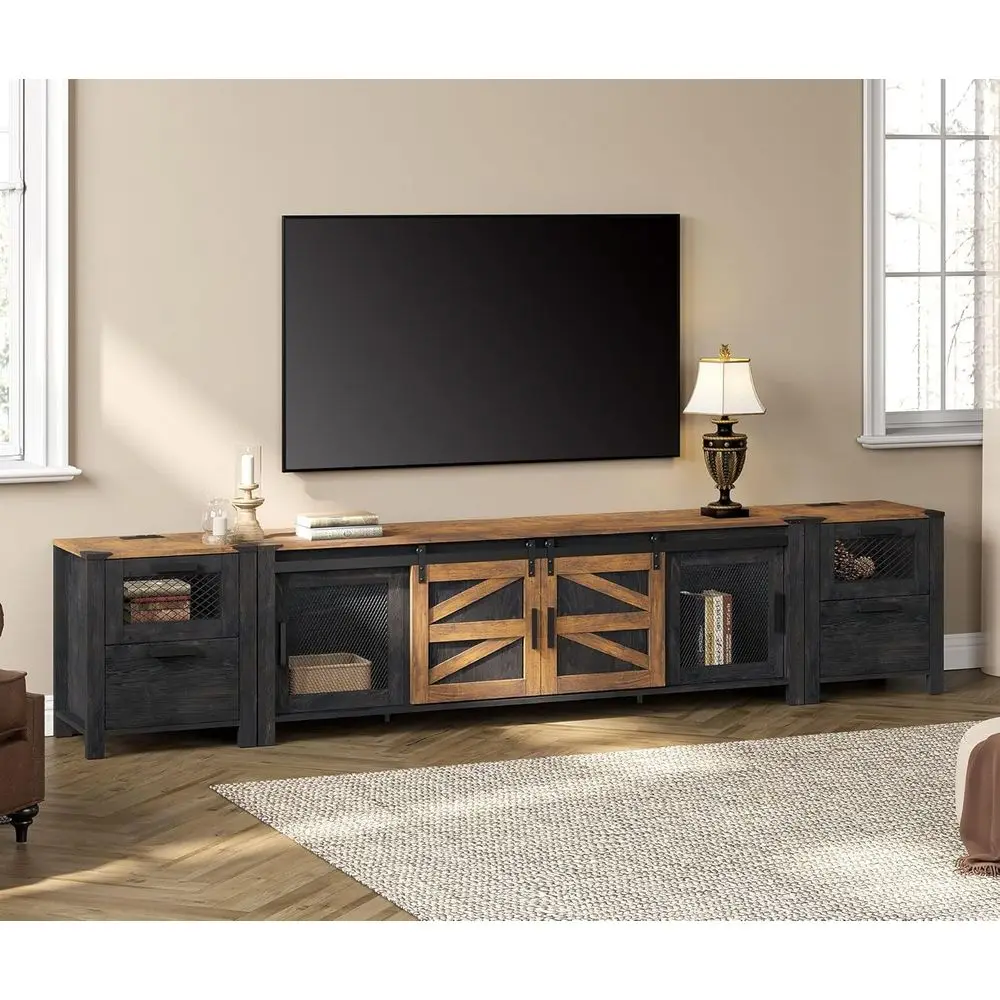 

85 3-in-1 Antique Black TV Stand with Charging Station for Living Room Entertainment