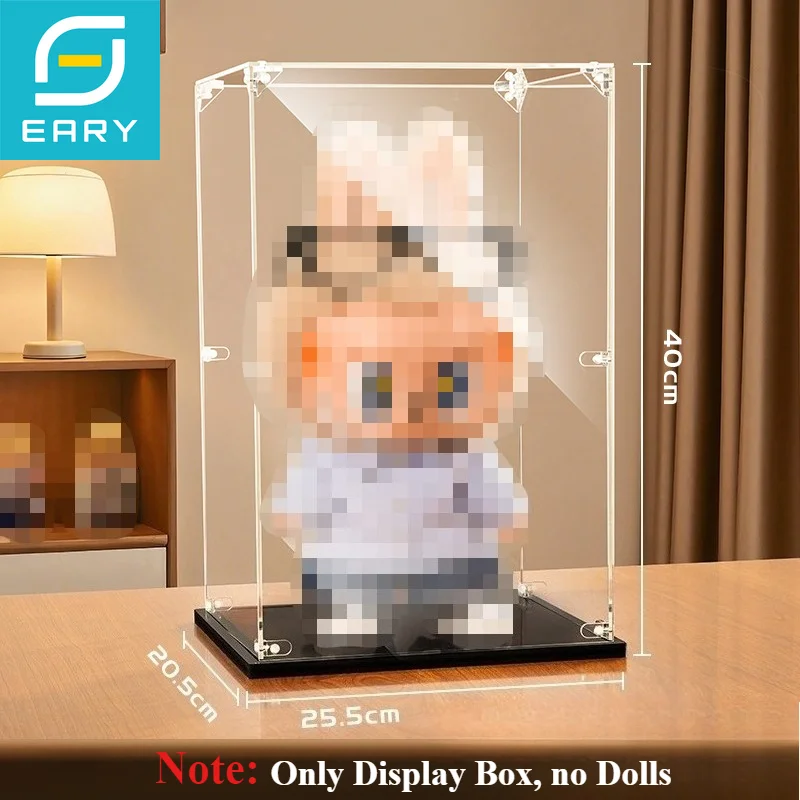 Eary Transparent Display Box for Labubu Acrylic Storage Cabinet Dustproof for Mokoko for Space Molly 400% for Chess King No Doll