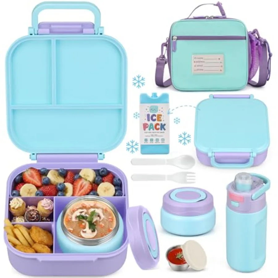

Ланч-бокс Bento с термоизолированной бутылкой для супа из нержавеющей стали (7 унций) с соломинкой и изолированной сумкой для обеда, герметичный.
