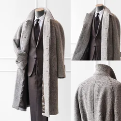 Herringbone Woolen Tailor-Made Men Coat Overcoat Jacket High Quality Single Breasted Blazer Tailored Wedding Business Formal