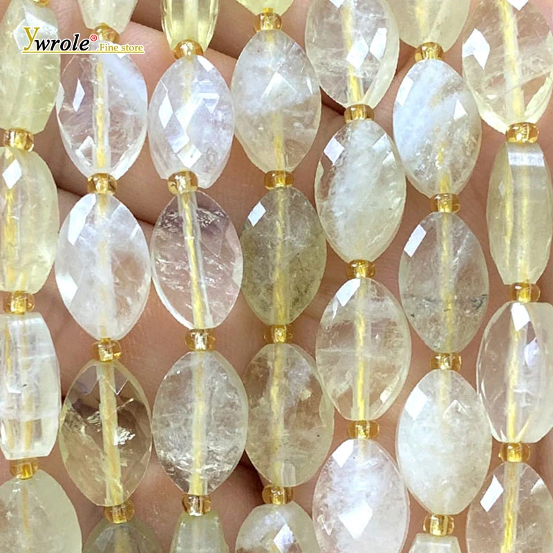 Natural Gem Stone Flat Oval 9x14mm Faceted Lemon Crystal Loose Spacer Beads for Jewelry Making Diy Bracelets Charms Accessories