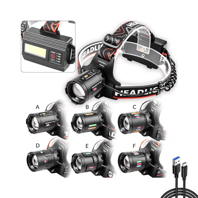 New headlight with strong light zoom, rechargeable head-mounted charging, outdoor long-range shooting and long battery life