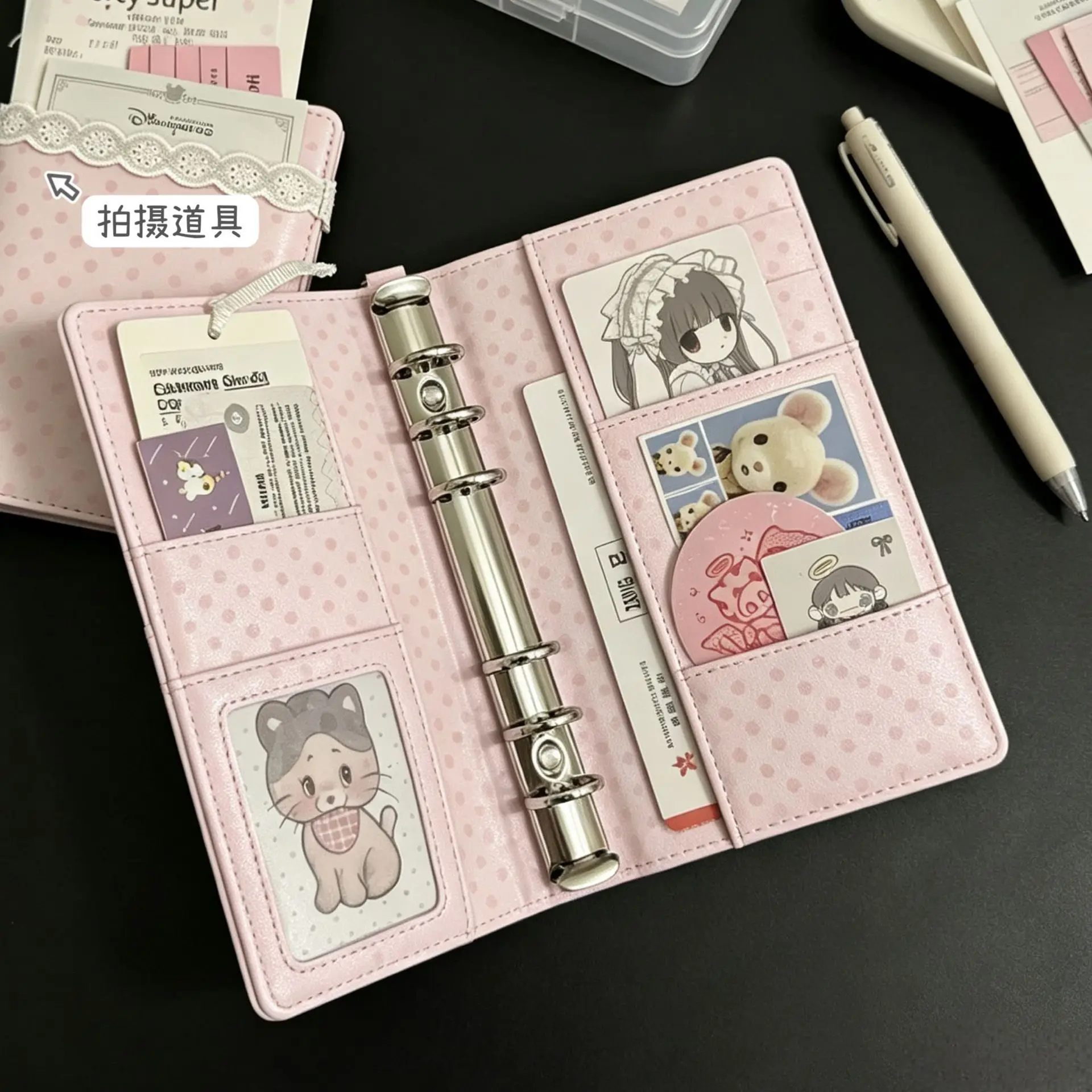 A6 Polka Dot Cloth Binder Notebook 6-Hole Loose Leaf Portable DIY Scrapbook Journal Multi Pocket Photo Album Planner School Gift