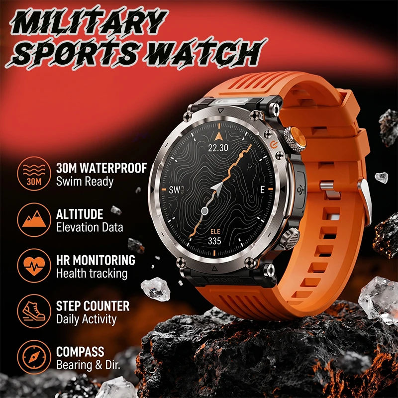 Neue Militärische Smartwatch GPS-Tracker Kompass IP69K Wasserdichte Outdoor-Sportuhr für Abenteuer