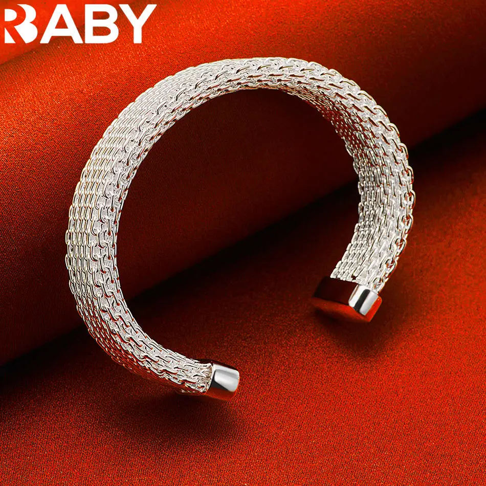 

URBABY 925 Sterling Silver 10mm Woven Bangle Open Bracelet For Women and Men Fashion Jewelry Classic Elegant Party Holiday Gift