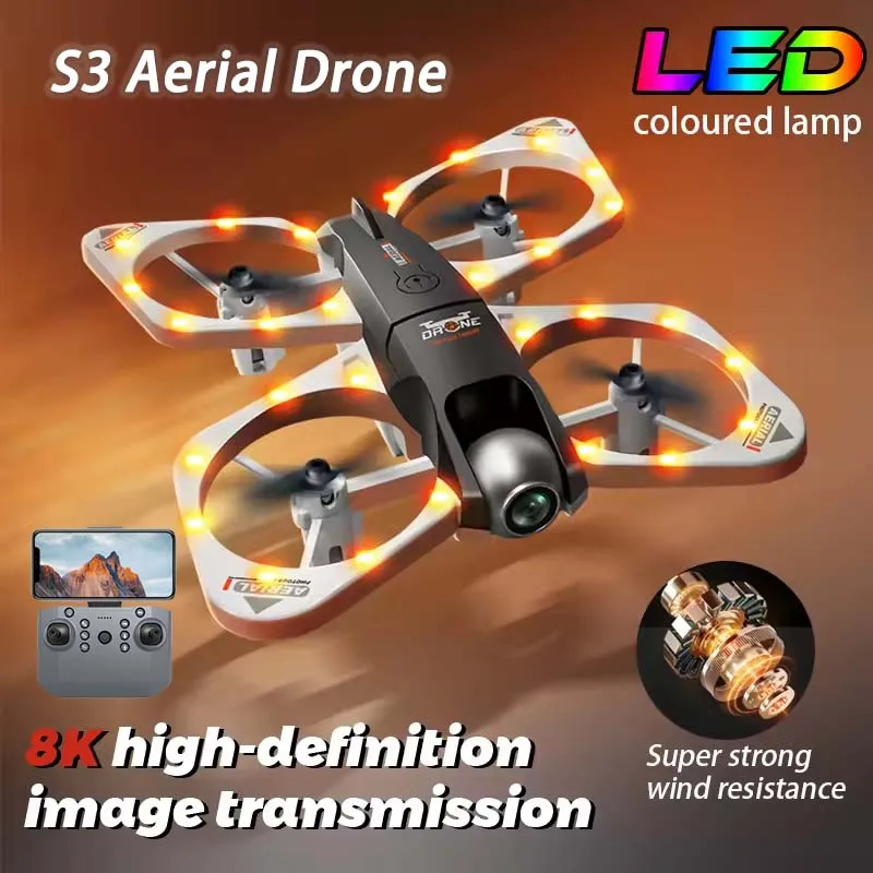 

New S3 Ultra 8K Drone With Smart Remote Control 180° Wide-Angle Dual Camera Colorful LED Lights Auto Return Home RC Aircraft Toy
