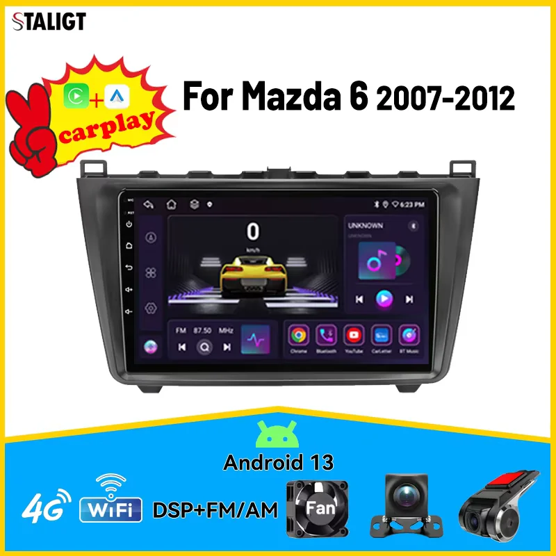 

2Din Android Carplay Android Auto Wireless 8Core For Mazda 6 Rui wing 2009-2015 Autoradio Player Multimedia Android13 Car Radio
