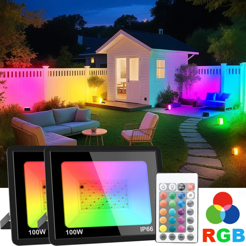 

Временный светодиодный прожектор RGB, отражатель, наружное освещение, 220 В, 10 Вт, 30 Вт, 50 Вт, 100 Вт, водонепроницаемый IP66, RGB прожектор, садовая ландшафтная лампа