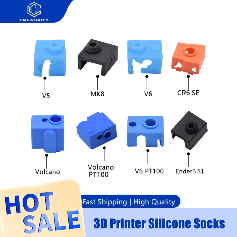 Piezas de impresora 3D para V6 Volcano MK8 V5, calcetín de silicona para CR10 Ender3 V2 SWX1 LabX1 C Hotend, bloque calefactado