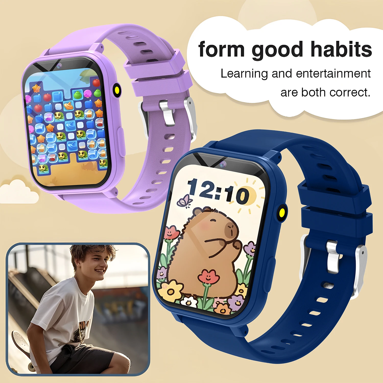 Kids Smart Watch Games Camera Flashlight Sleep Monitoring High-capacity Battery Step Counter Boy Girl Children Smartwatch Gifts view 4