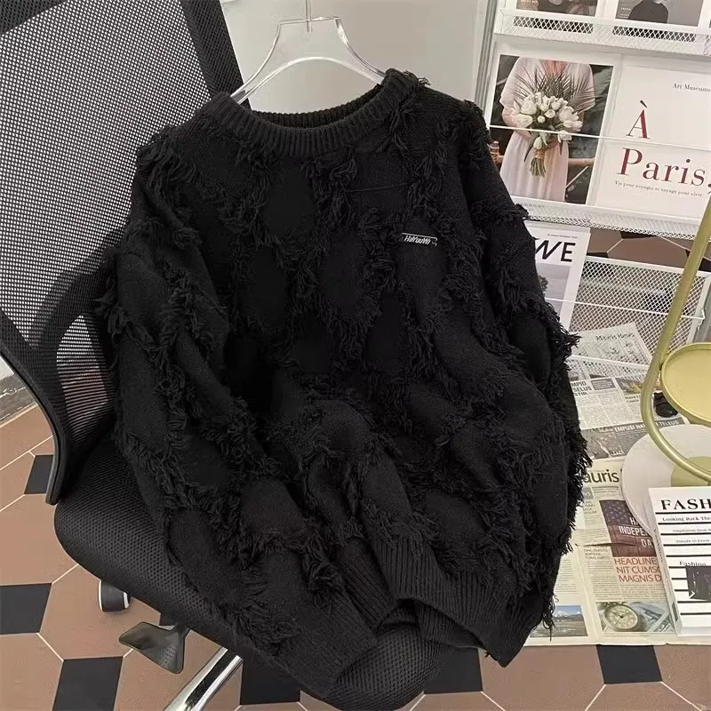 

Extra Large 300 Pou Japanese Sle Color round Ne Knitwear Men's Autumn Winter Tassel Design Couple's Sweater