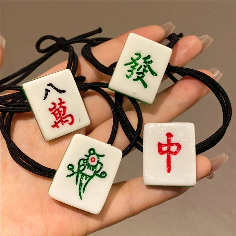 Creative Mahjong Hair Accessories Elastic Hair Bands Funny China Cartton Lucky Mahjong Rubber Bands Hair Rings Ponytail Holders