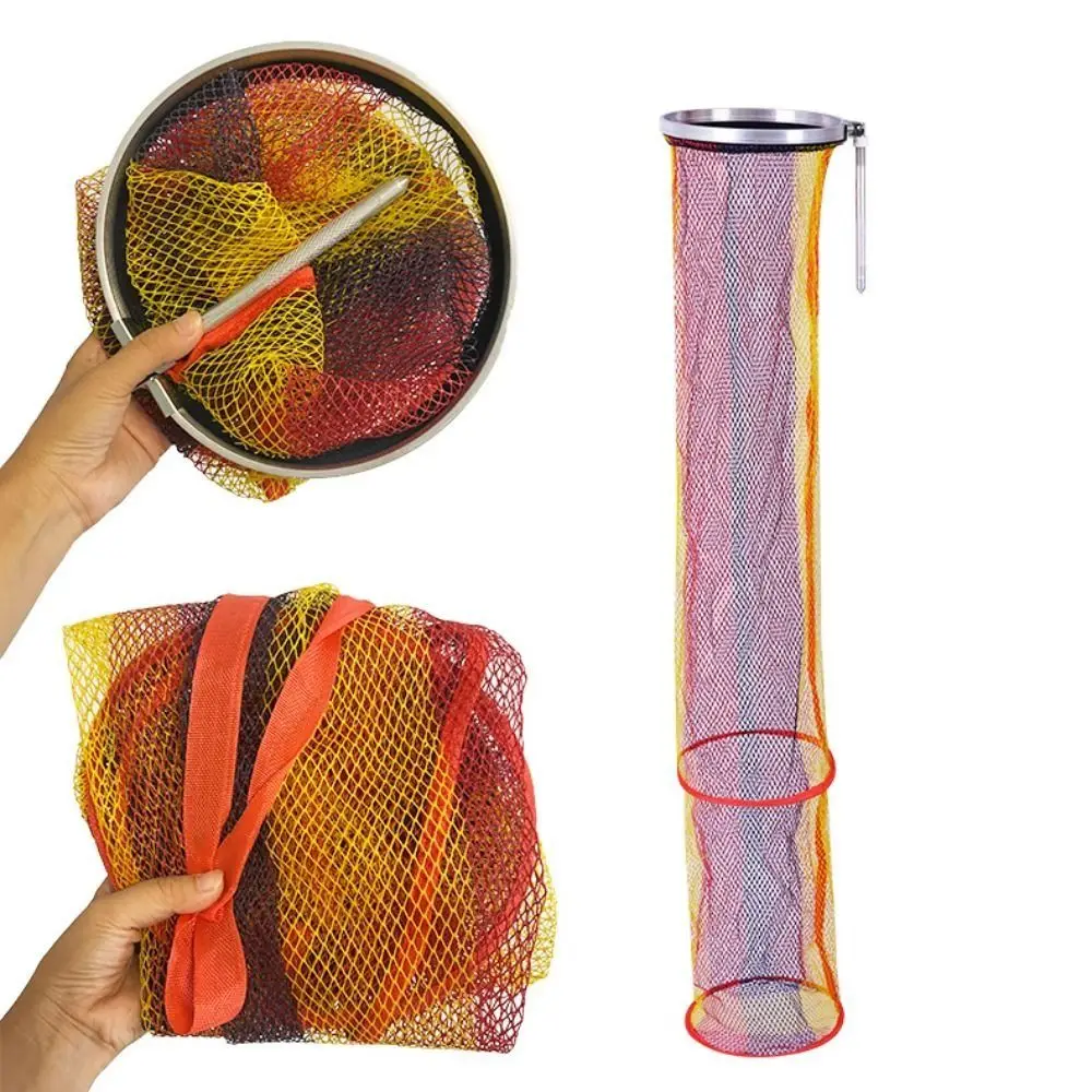 Foldable Portable Fishing Nets Ring Edge 90/150/200cm Depth Shrimp Cage Basket Anti-jump Quick-drying Fish Mesh Bag Fishing Tool