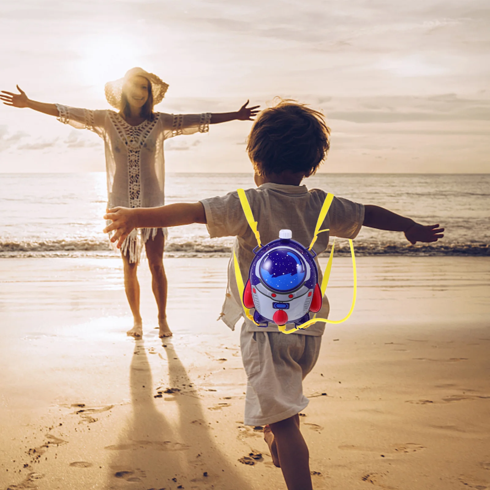 1Set Pull Backpack Water Plaything Blue Cartoon Pattern Durable High-Quality Material Long-Range 5-8m Swimming Pool Beach Summer