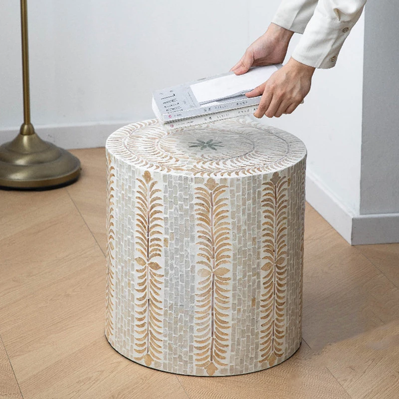 k*-Round Coffee Table,Natural Shell Tea Table,Art Storage Desk,Cylindrical Display Stand,Living Room Side Table,Nordic Furniture