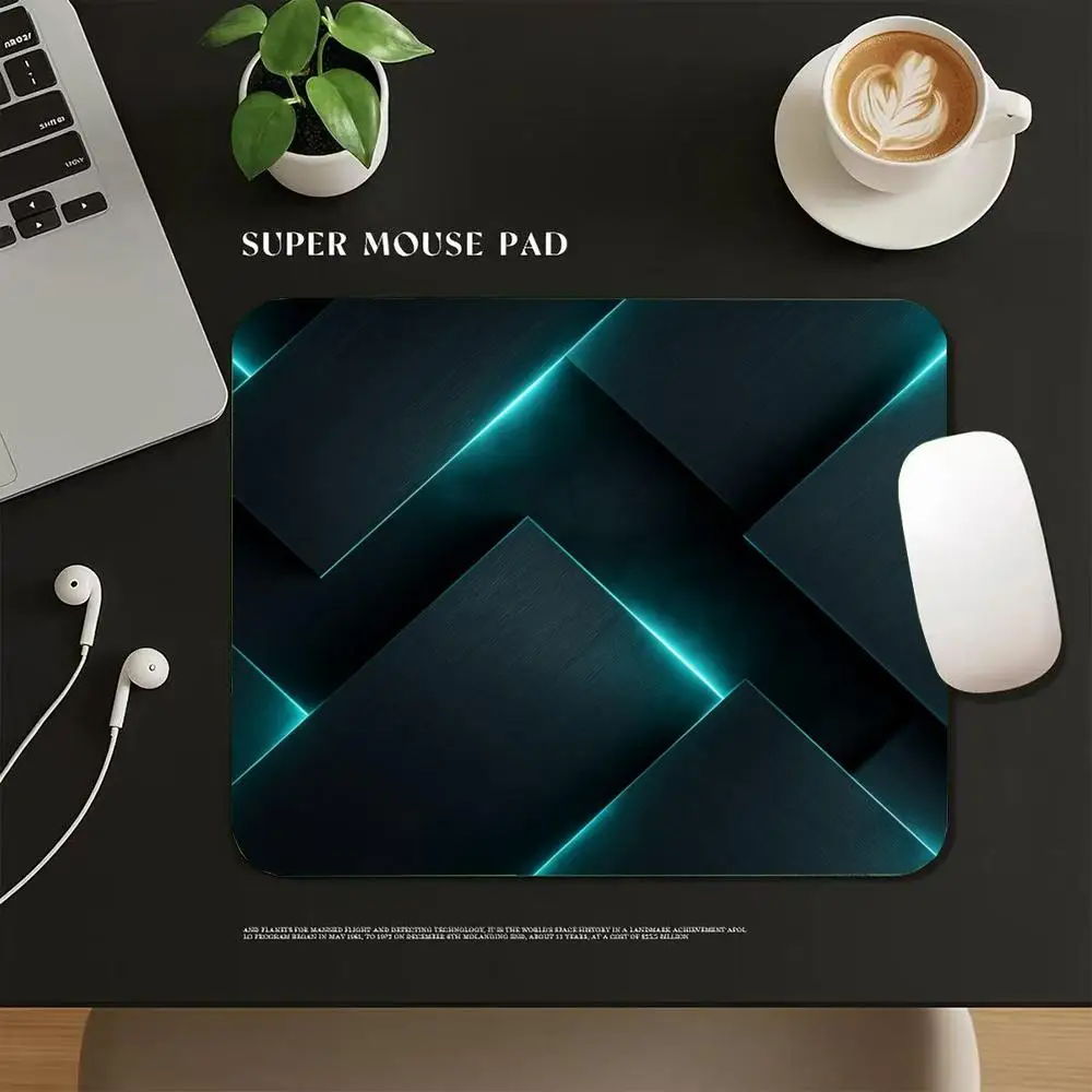 Cyan Neon Light Geometric Metal Mouse Pad 45X40CM Texture Mousemat Non Slip Rubber Base Gaming Mousepad Modern Gamer Decor game