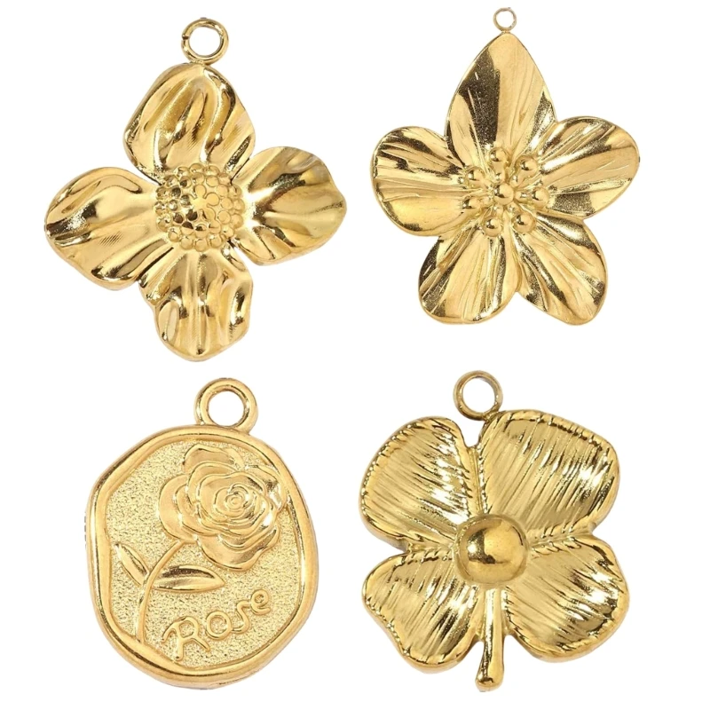 3pcs Elegant Gold Plated Stainless Steel Flower Charm for Fashion Jewelry