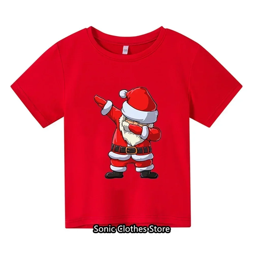 Summer New Children\'s Santa Claus Cartoon T-shirt Cartoon 3-14 Year Old Boys and Girls Printed T-shirt