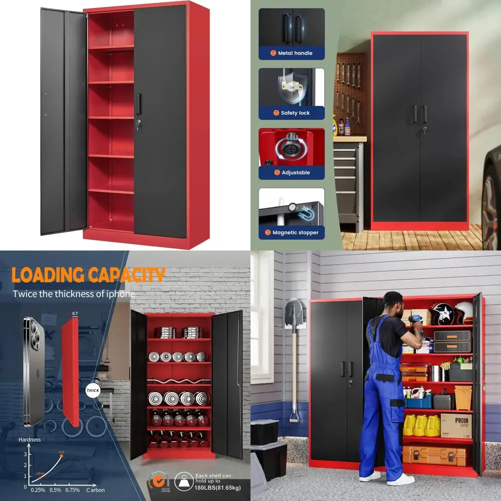 

Yizosh Metal Storage Cabinet with Lockable Doors and Adjustable Shelves - 72-inch Garage Storage Cabinet for Home, Office, and S