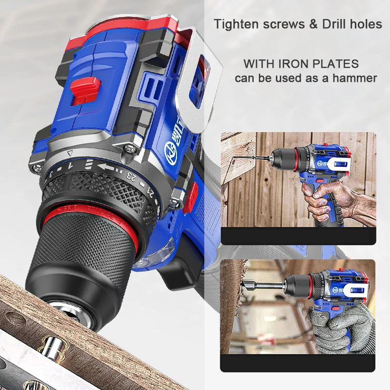 16.8V Brushless Electric Drill Cordless Screwdriver Rechargeable Battery 3/8-Inch 2-Speed 1500 RPM Hand Drill Hammer Power Tools