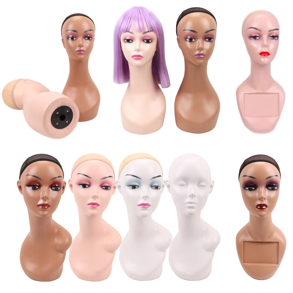 Nunify 1Pcs Realistic Wig Display Mannequin Head With Makeup Dark Skin High Neck Head Mannequin For Display Wigs And Jewelry