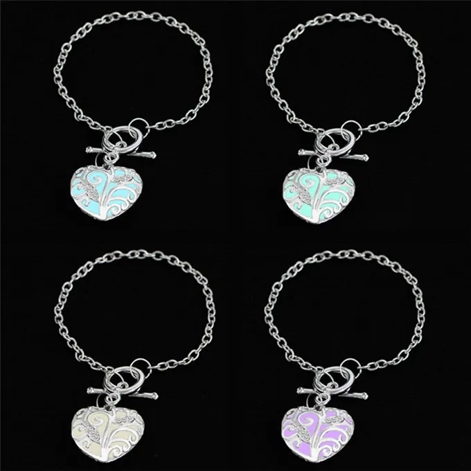 New Fashion Love Heart Bracelets Bangles For Women Girls Glowing In Dark Heart Pendant Luminous Bracelet  Jewelry Gift