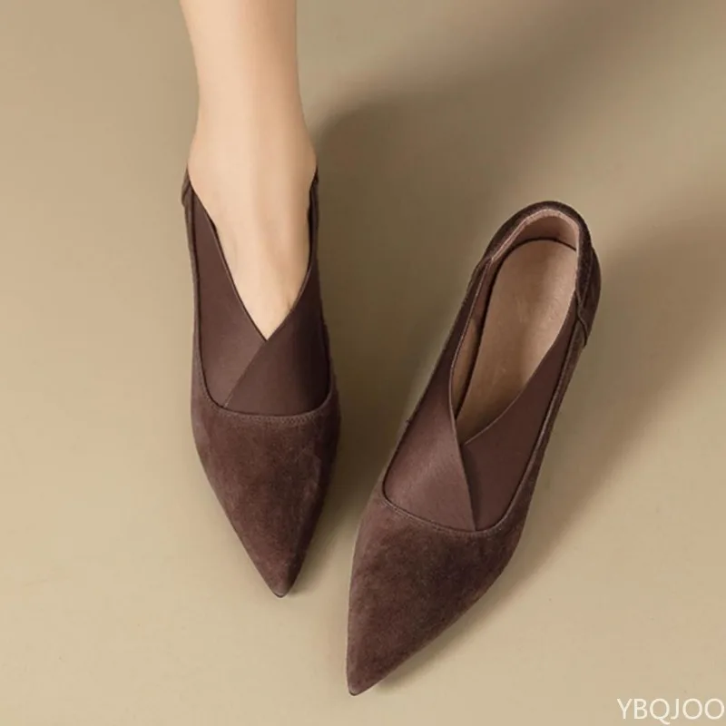 أحذية نسائية كاجوال مريحة بكعب عالٍ مدبب لربيع وخريف أحذية نسائية عصرية متعددة الاستخدامات أنيقة وبسيطة ذات فم ضحل