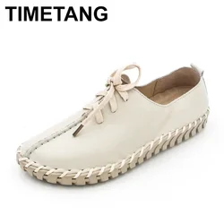 TIMETANG Genuine Leather Loafers Casual Platform Shoes Woman Slip On Flats Bowtie Moccasin Comfortanble Creepers Women Shoes