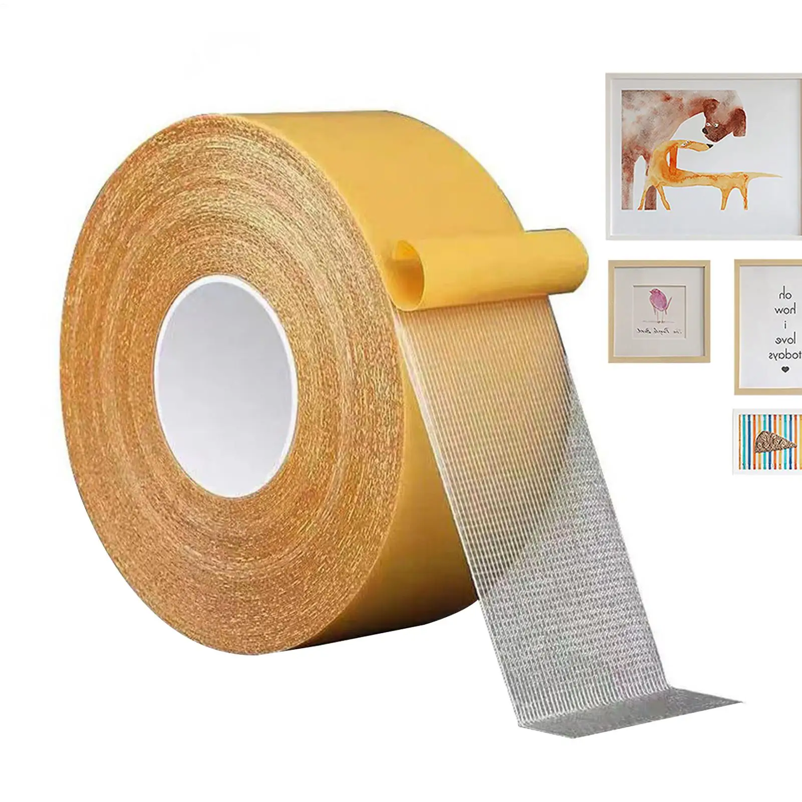 Double Stick Tape 2 Inch X 16.4 Feet Clear Two Way Mesh Tape Sticky Mounting Tape Heavy Duty Double Faced Tape Adhesive Tape