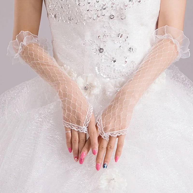 Womens Lace Bridal Gloves Fingerless Elbow Length Long Gloves Wedding Party