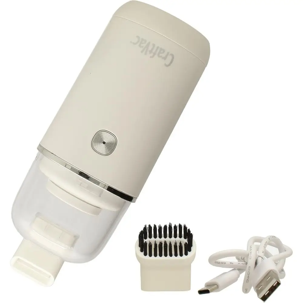 Rechargeable Mini Vacuum - Basic Elements - Quiet 1 Button Operation - 2 Suction Levels - 2 Nozzle Attachments - Great for Beads