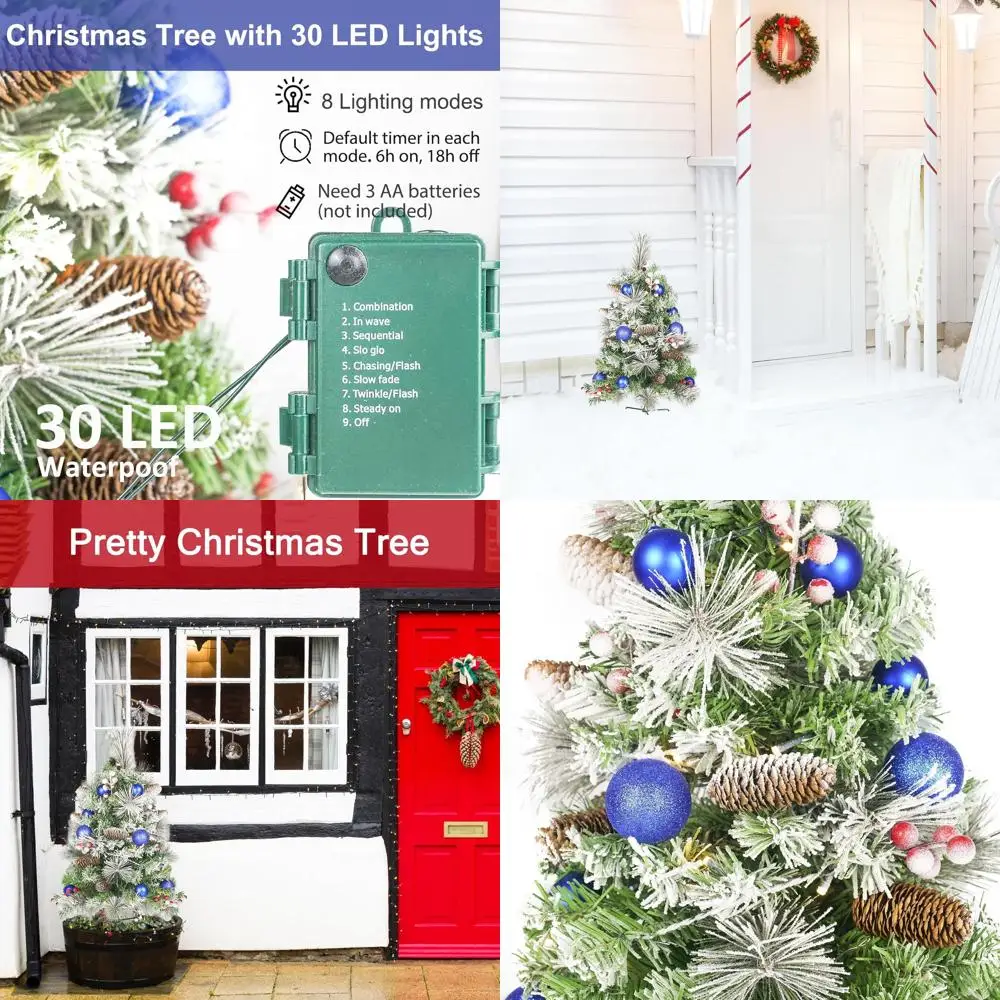 

Battery-Powered LED 30 Flocked Christmas Trees Set for Outdoor Holiday Decor, Red Berries & Pine Cones