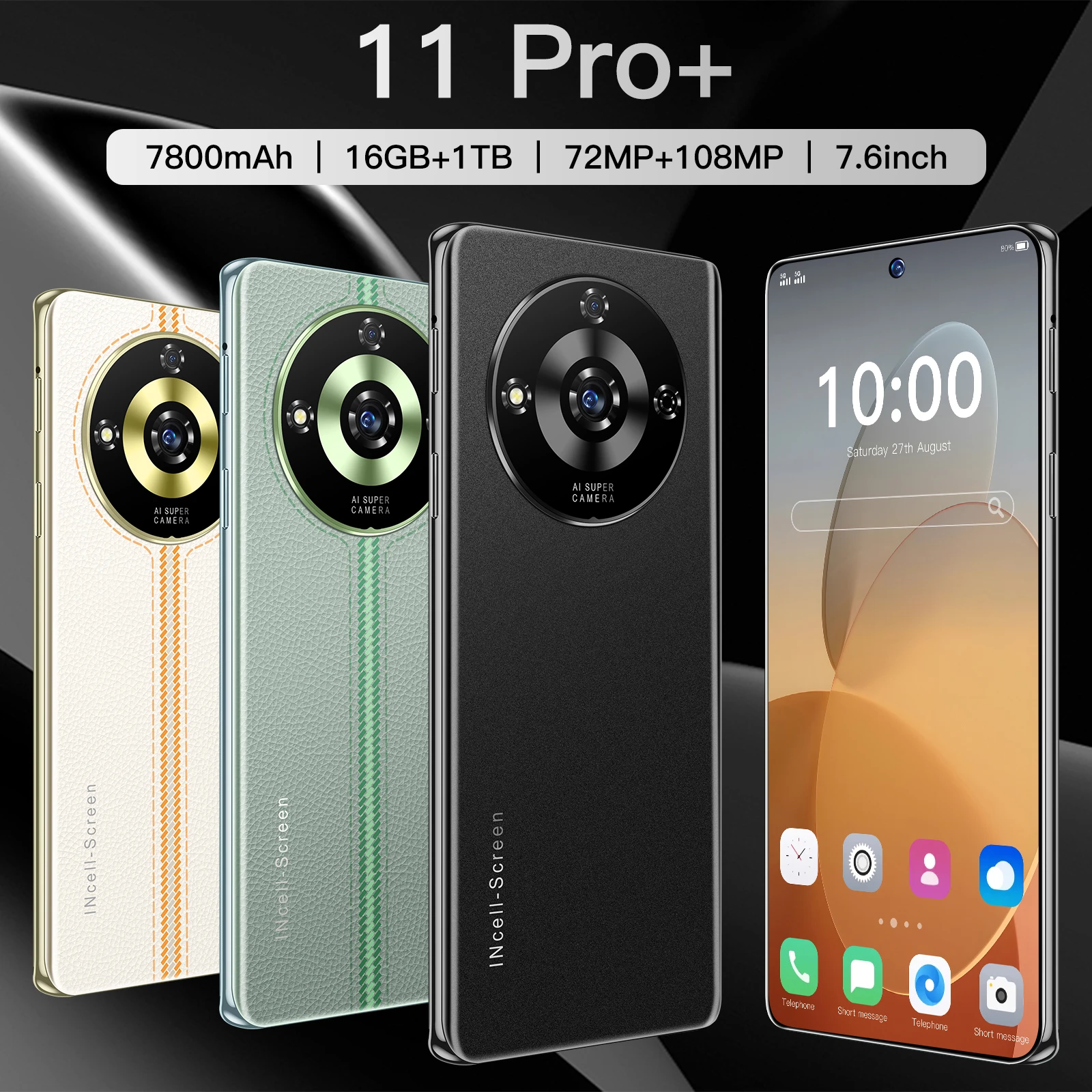 Global Version 11Pro+ 5G Smartphone 7.6 Inch 16GB RAM+1024GB ROM Snapdragon 8 gen3,108MP Camera 7800Mah Battery Android Phone