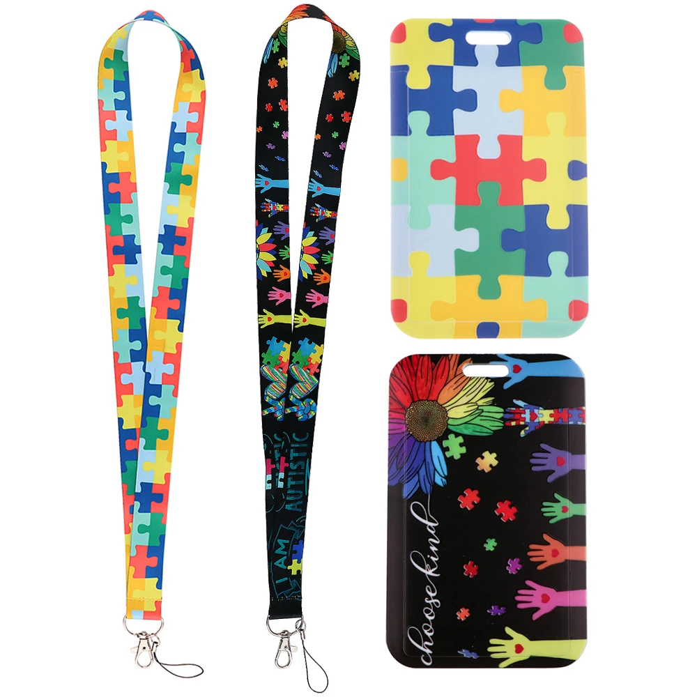 Autism Awareness Puzzle Lanyard Nurse Card Holder Neck Strap for key ID Card Cellphone Straps Badge Holder Keyring Accessories