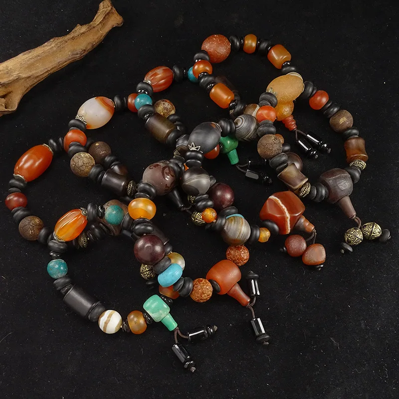 Natural Old Mine Sardonyx Turquoise Sandalwood Three-way Round Melon Beads Old-style Tianzhu Multi-treasure Stone Ancie